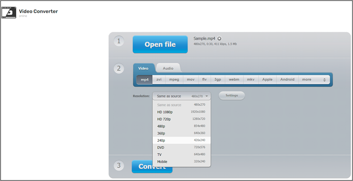 Online videoresolutie-omzetter