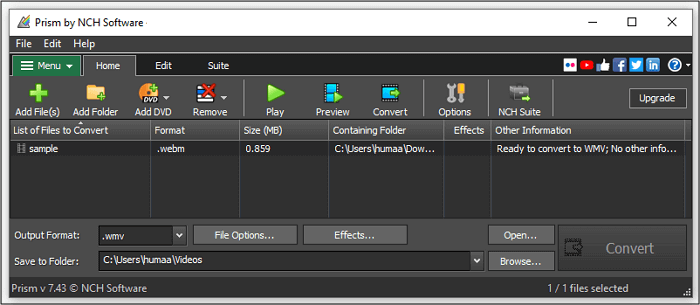 Prism Video Converter WebM naar WMV Windows