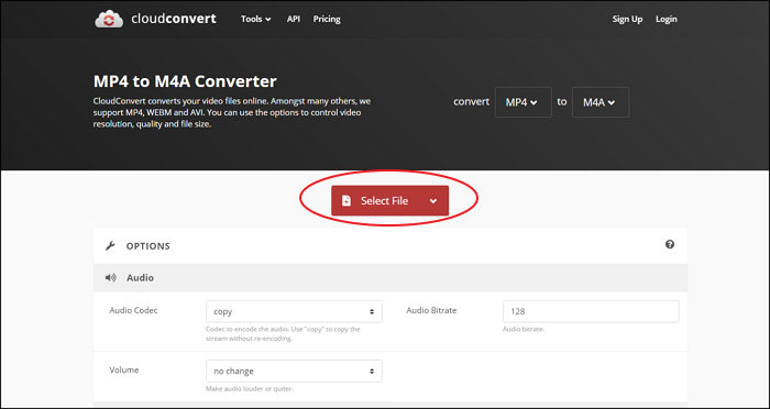 Converteer MP4 naar M4A met Cloudconvert