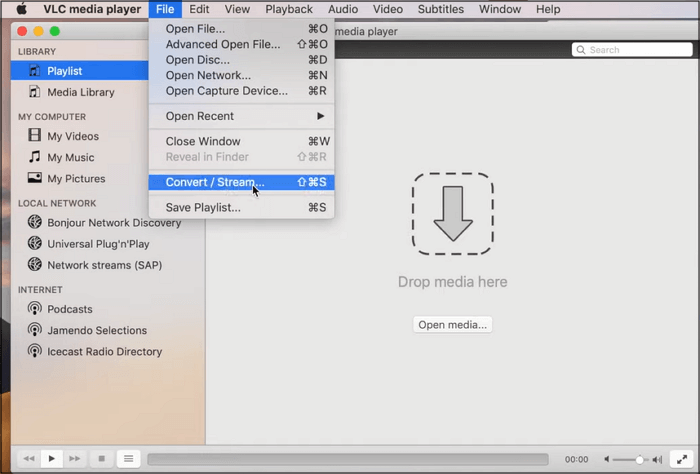 Selecteer de optie Converteren of streamen in VLC
