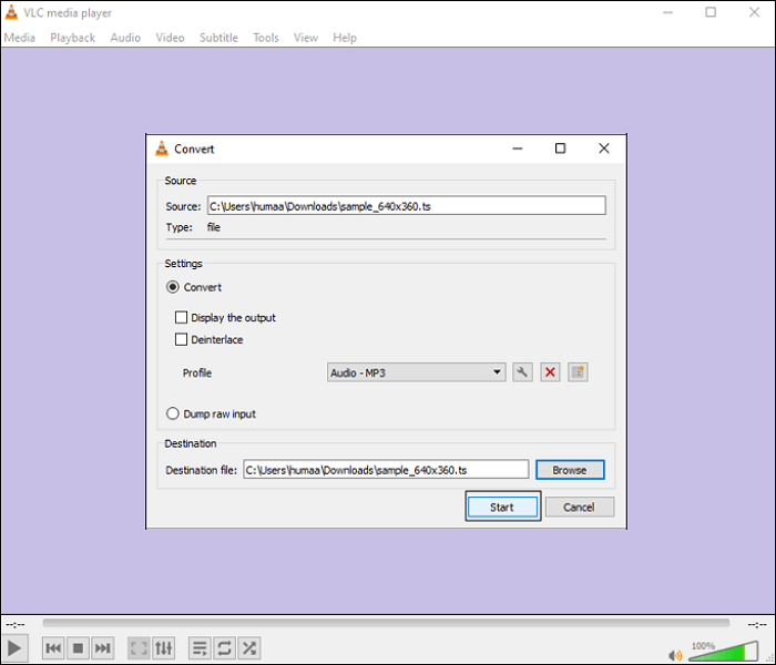 vlc zet ts om naar mp3