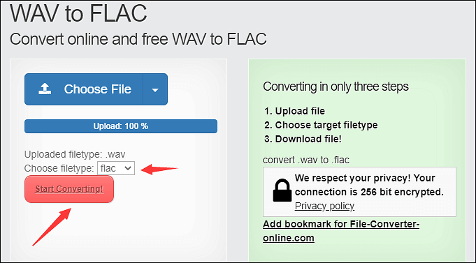 zet wav online naar flac