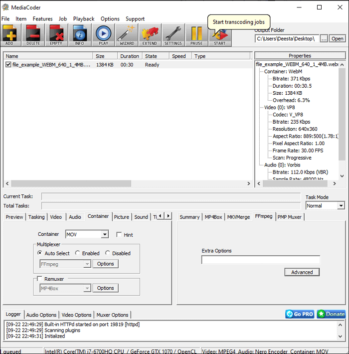 Mediacoder web om te verplaatsen