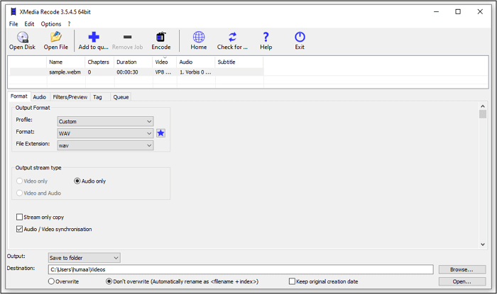 XMedia Hercodeer WebM naar WMV Windows