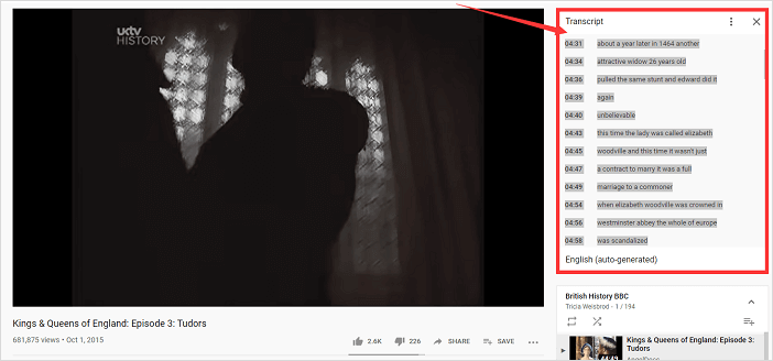 Transcript ophalen op YouTube