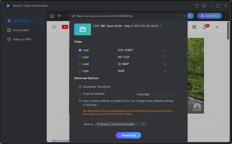 Download live video's van YouTube - Stap 3