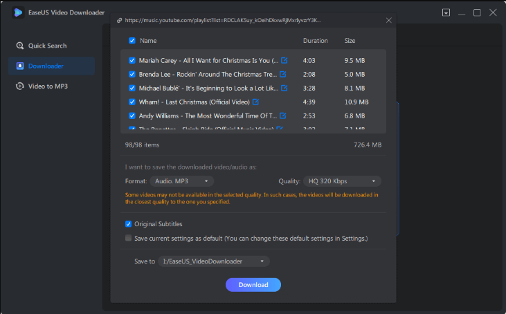 Selecteer het audioformaat en de kwaliteit