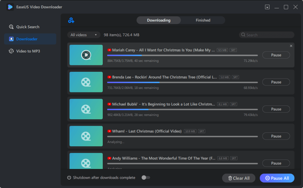 Begin met het downloaden van audiobestanden