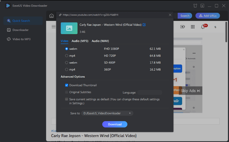Selecteer het audioformaat en de kwaliteit