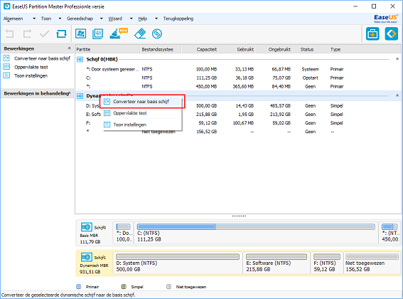 dynamische schijf naar basisschijf converteren zonder dataverlies