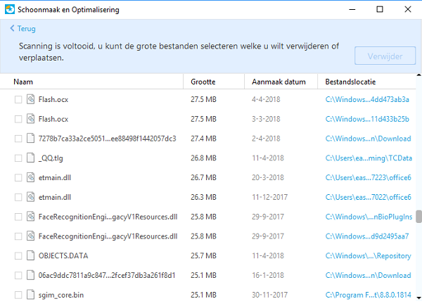 onvoldoende schijfruimte oplossen door grote rommelbestanden te verwijderen