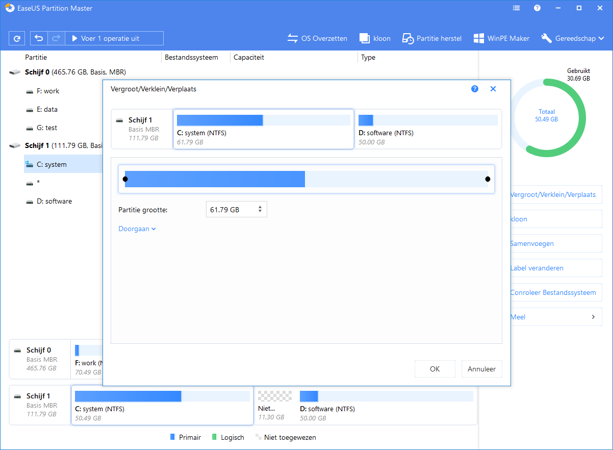 Use Resize/Move features to resize your partitions